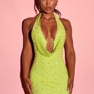 Deep Plunge Embellished Mini Dress