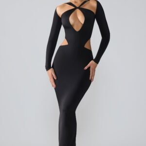Premium Jersey Long Sleeve Cut Out Maxi Dress